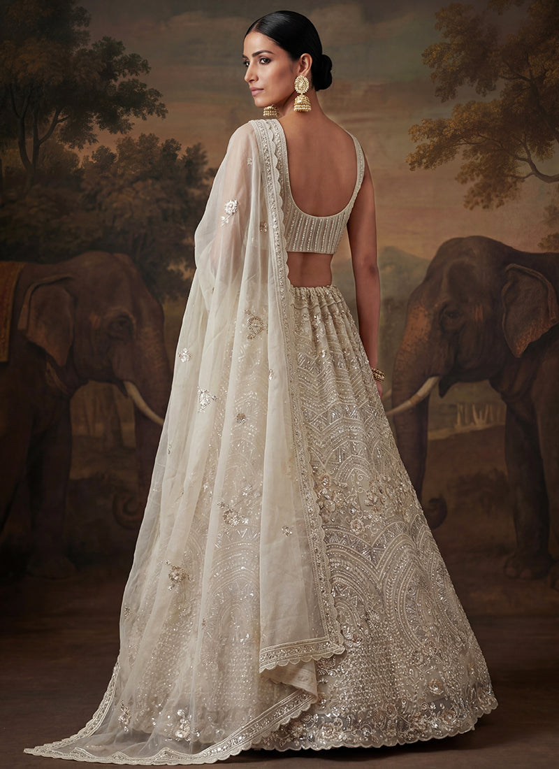 White Net Sequins Work Bridal Wear Lehenga Choli SW377885