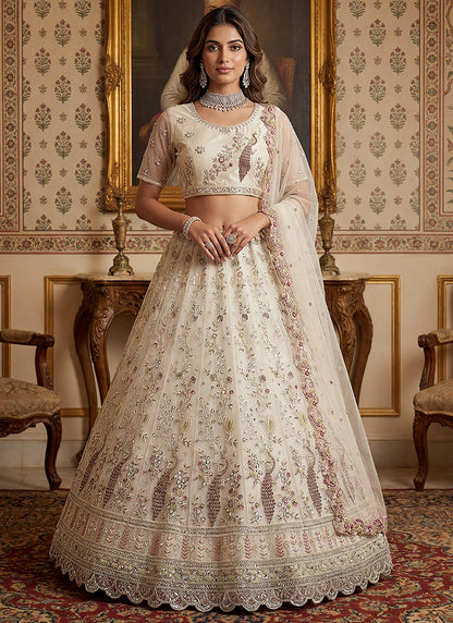 White Net Embroidery Work Wedding Wear Lehenga Choli SW365026
