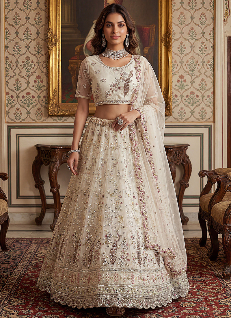 White Net Embroidery Work Wedding Wear Lehenga Choli SW365026