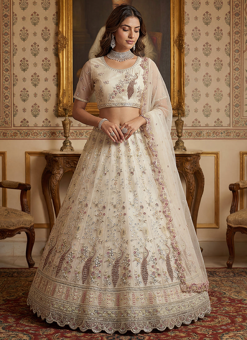 White Net Embroidery Work Wedding Wear Lehenga Choli SW365026