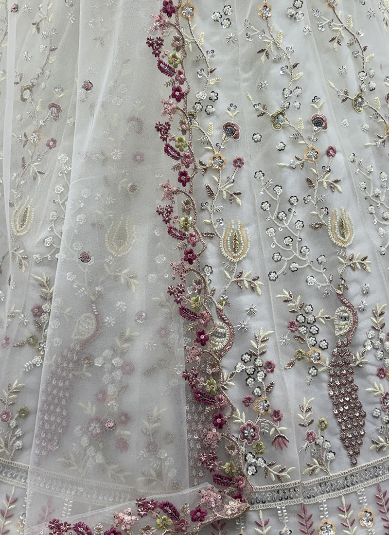 White Net Embroidery Work Wedding Wear Lehenga Choli SW365026