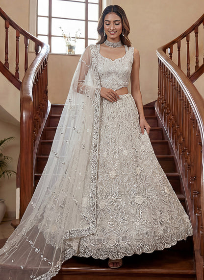 White Net Thread Work Wedding Wear Lehenga Choli SW400061