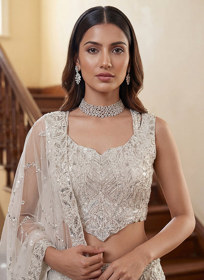 White Net Thread Work Wedding Wear Lehenga Choli SW400061