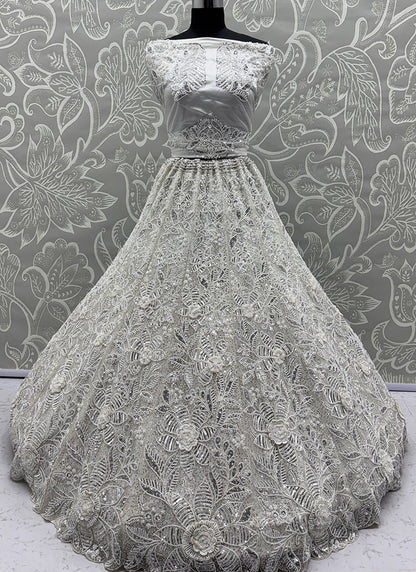 White Net Thread Work Wedding Wear Lehenga Choli SW400061