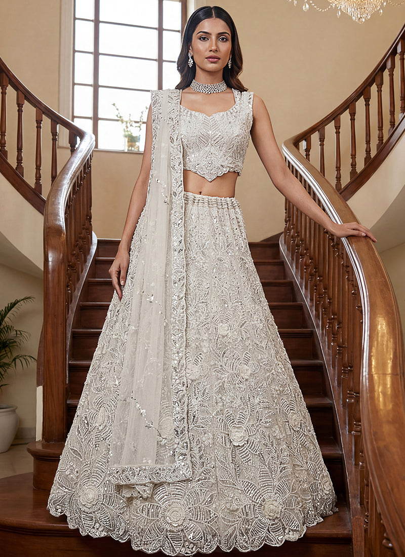 White Net Thread Work Wedding Wear Lehenga Choli SW400061