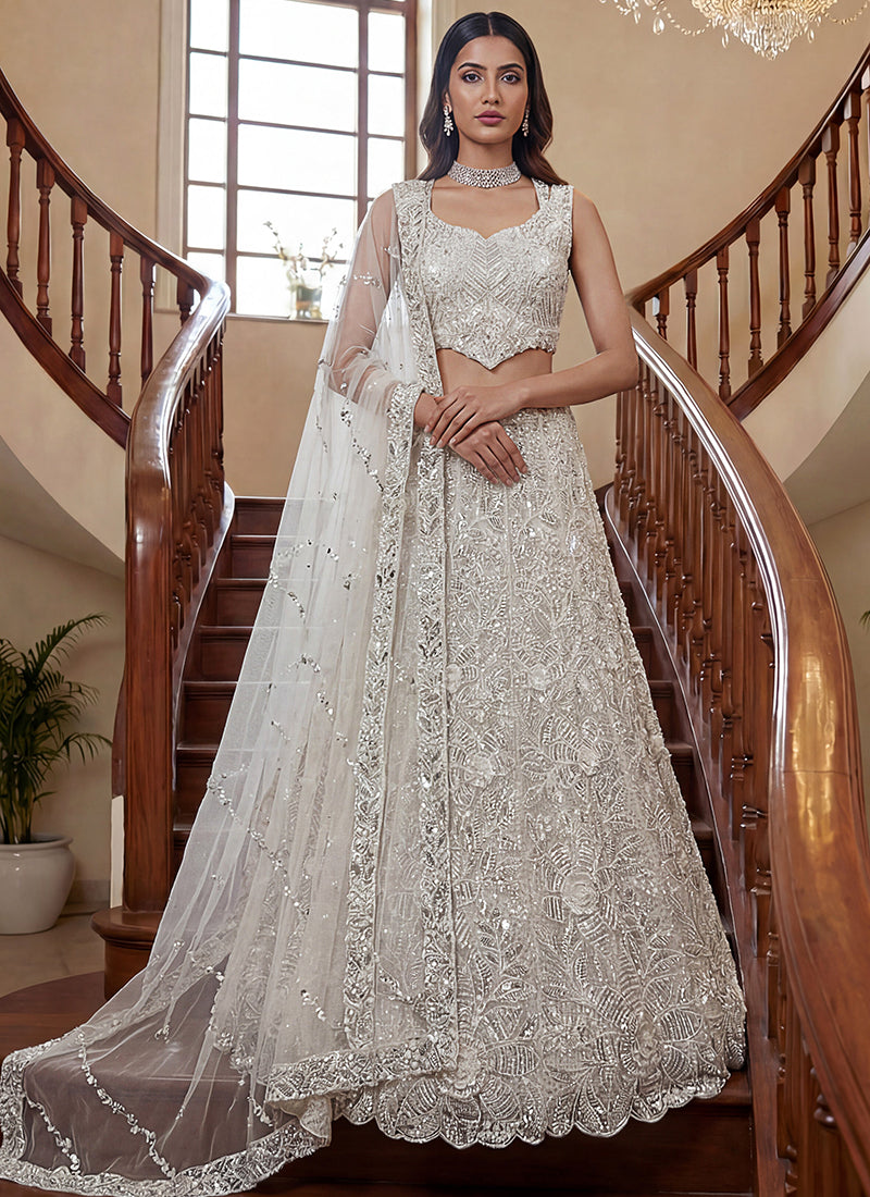 White Net Thread Work Wedding Wear Lehenga Choli SW400061