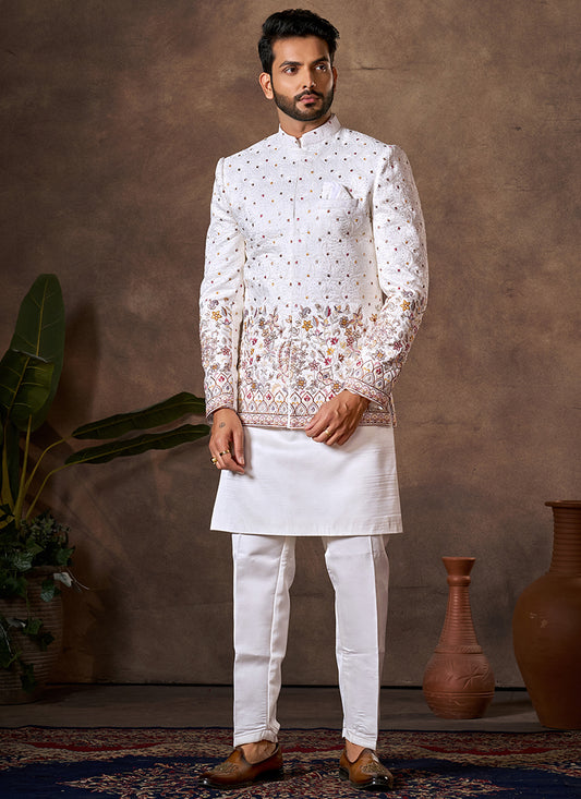 White Premium Silk Embroidery Work Wedding Wear Readymade 3 Pcs Suit SW515414