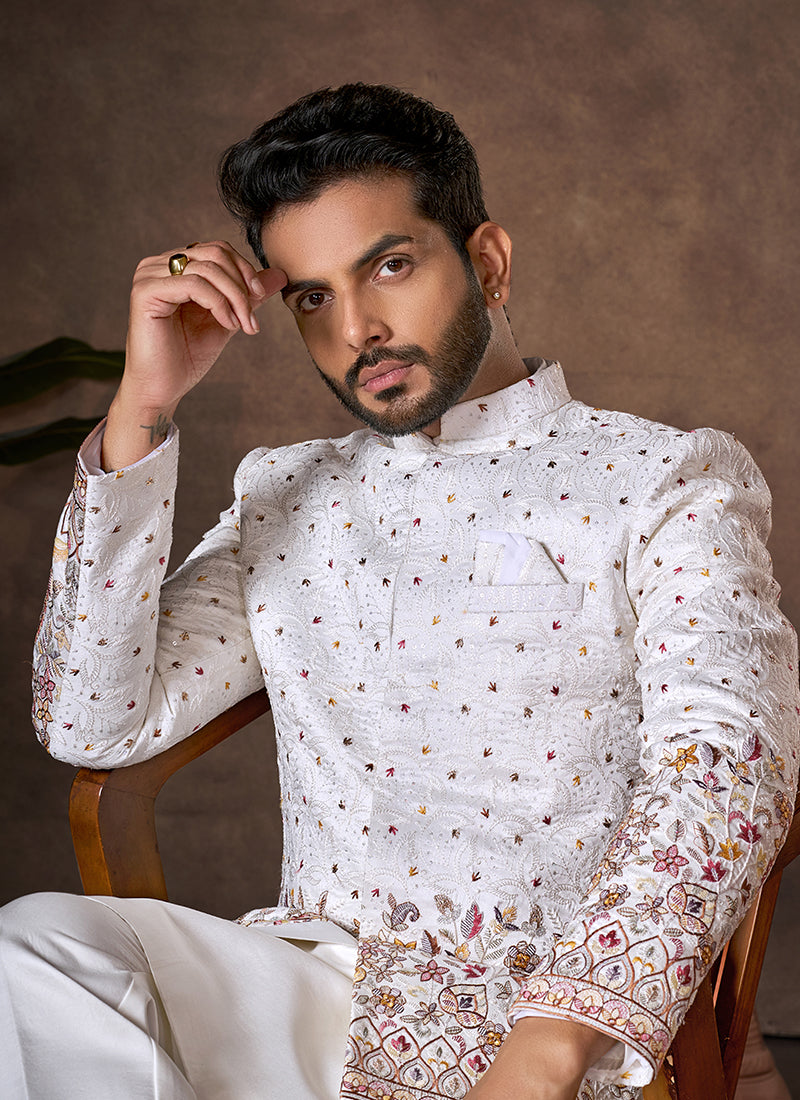 White Premium Silk Embroidery Work Wedding Wear Readymade 3 Pcs Suit SW515414