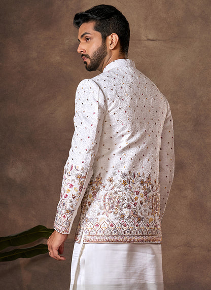 White Premium Silk Embroidery Work Wedding Wear Readymade 3 Pcs Suit SW515414