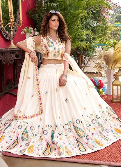 White Vichitra Sequins Work  Wedding Wear Readymade Lehenga Choli SW576096