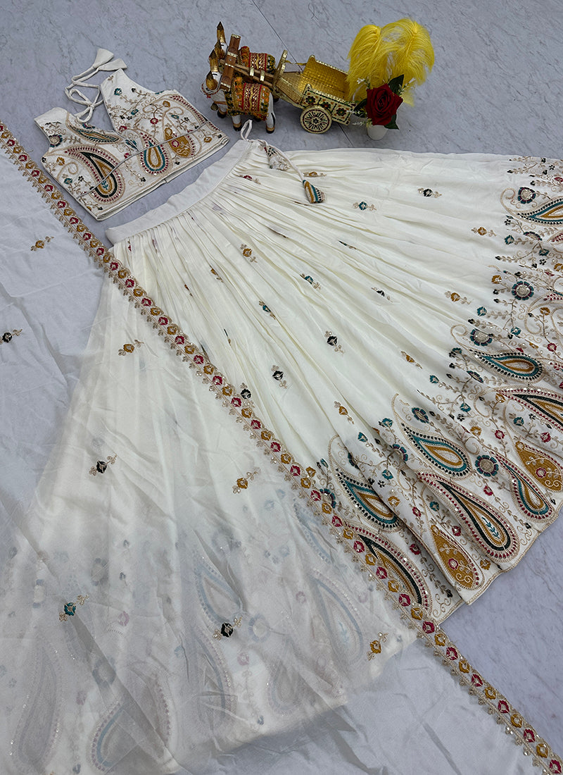 White Vichitra Sequins Work  Wedding Wear Readymade Lehenga Choli SW576096