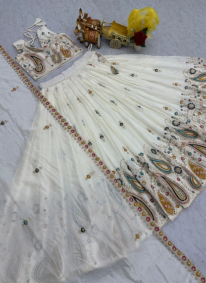White Vichitra Sequins Work  Wedding Wear Readymade Lehenga Choli SW576096