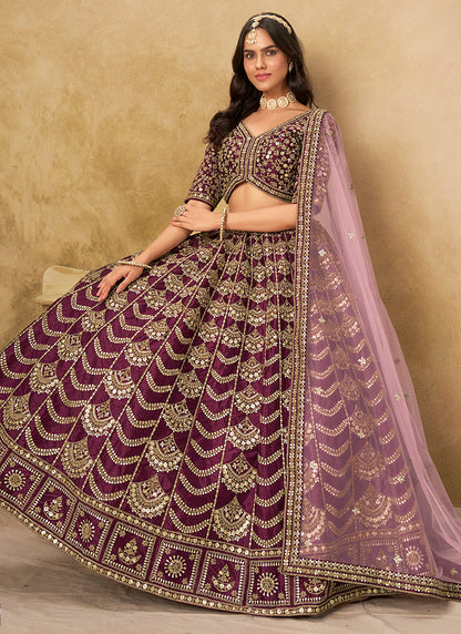Art Silk Wine Wedding Wear Sequin Work Lehenga Choli 386542