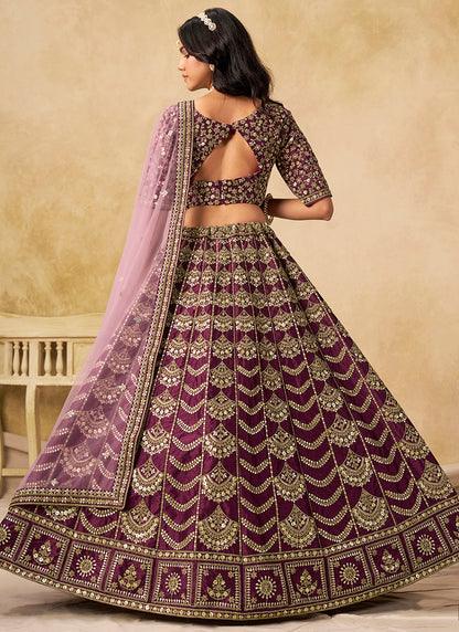 Art Silk Wine Wedding Wear Sequin Work Lehenga Choli 386542