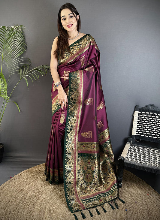 Banarasi Silk Wine Festival Wear Weaving Work Saree 387972