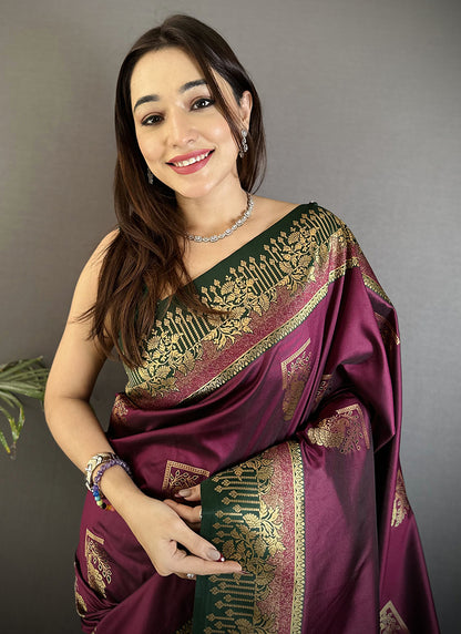 Banarasi Silk Wine Festival Wear Weaving Work Saree 387972