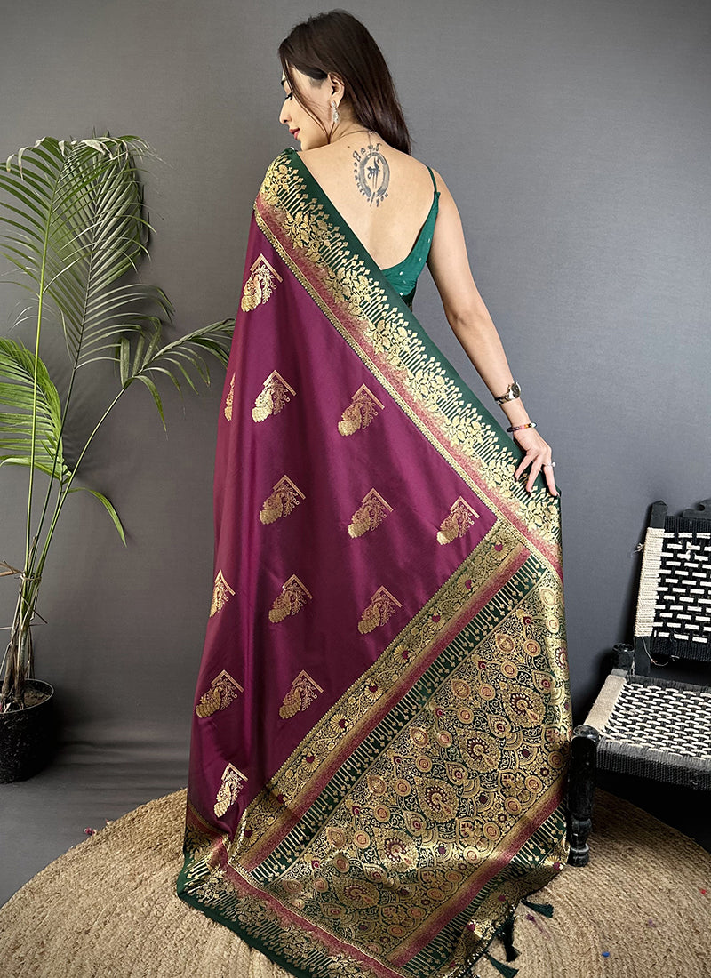 Banarasi Silk Wine Festival Wear Weaving Work Saree 387972