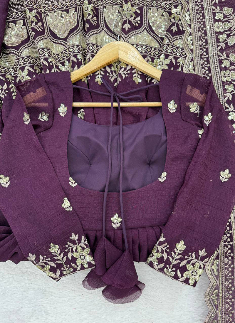 Wine Crunchy Silk Sequins Work  Festival Wear Readymade Anarkali Suit SW315886