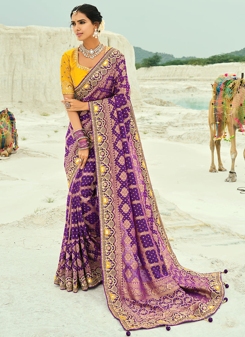 Georgette Wine Saree with Heavy Hand Work for Wedding Wear 383308