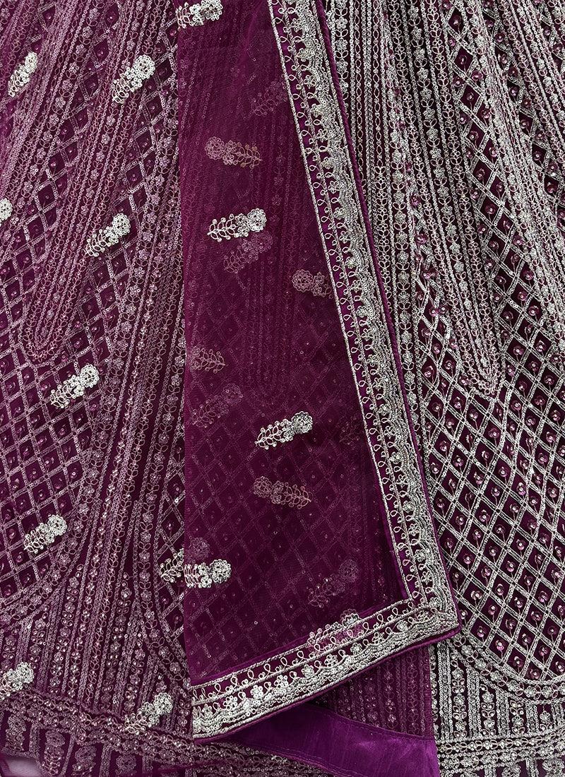 Wine Heavy Net Zari & Sequins Embroidery Work Wedding Wear Wedding Lehenga Choli SW969675