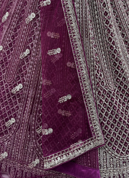 Wine Heavy Net Zari & Sequins Embroidery Work Wedding Wear Wedding Lehenga Choli SW969675