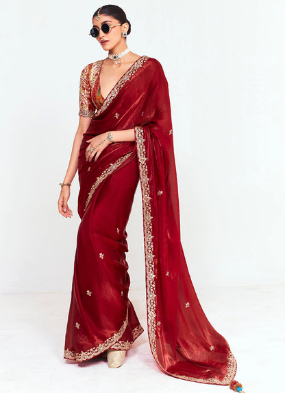Wine Red Fancy Silk Border Work Wedding Wear Wedding Saree SW902149