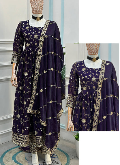 Wine Silk Embroidery Work Occasional Wear Readymade Anarkali Suit SW899276