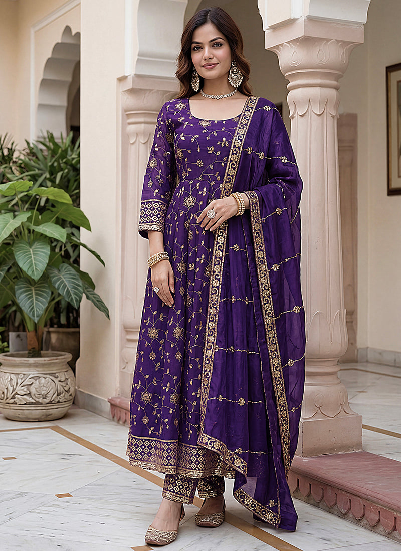 Wine Silk Embroidery Work Occasional Wear Readymade Anarkali Suit SW899276