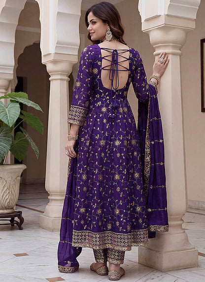 Wine Silk Embroidery Work Occasional Wear Readymade Anarkali Suit SW899276