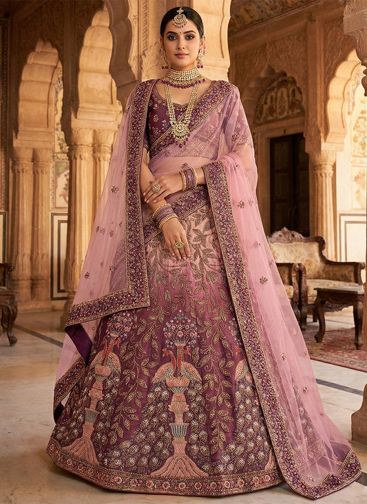 Wine Silk Embroidery Work Wedding Wear Lehenga Choli SW575716