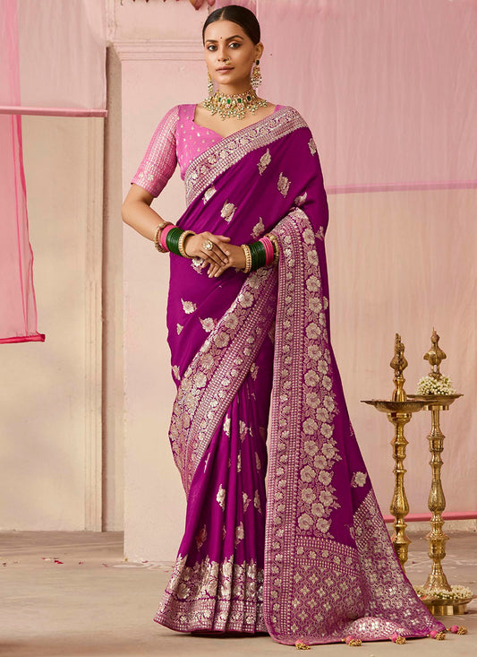 Wine Viscose Silk Embroidery Work Occasional Wear Saree SW550855