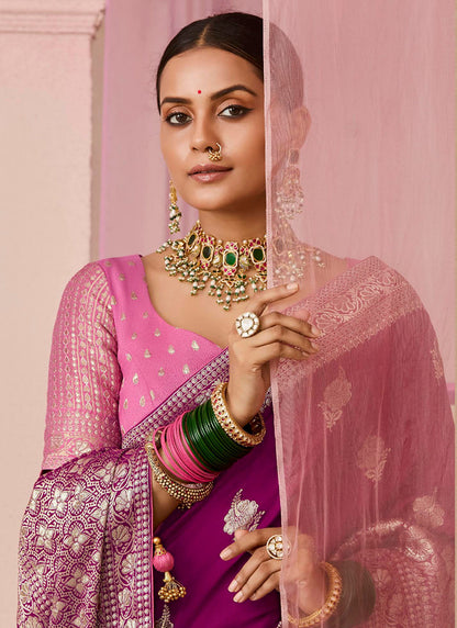 Wine Viscose Silk Embroidery Work Occasional Wear Saree SW550855