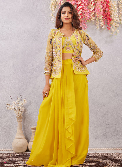 Yellow Fendy Silk Sequins Work  Party Wear Designer Suit SW481983