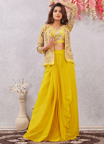 Yellow Fendy Silk Sequins Work  Party Wear Designer Suit SW481983