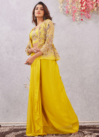 Yellow Fendy Silk Sequins Work  Party Wear Designer Suit SW481983