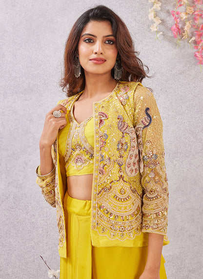 Yellow Fendy Silk Sequins Work  Party Wear Designer Suit SW481983