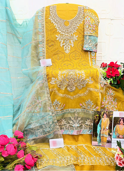 Yellow Organza Embroidery Work Eid Wear Pakistani Suit SW402884