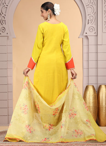 Chiffon Yellow Festival Wear Pattern Pc Work Readymade Salwar Suit 386184