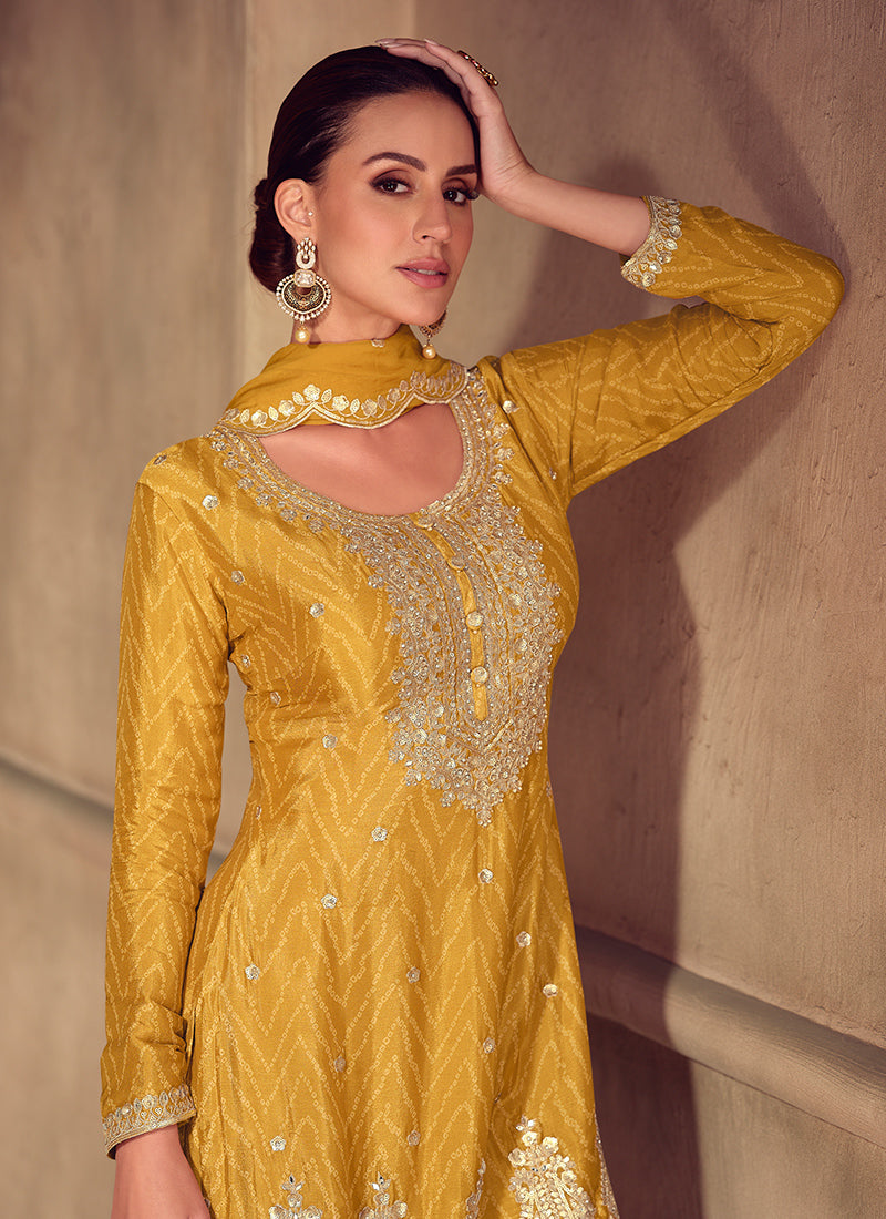 Chinnon Yellow Festival Wear Embroidery Work Readymade Palazzo Suit 385002