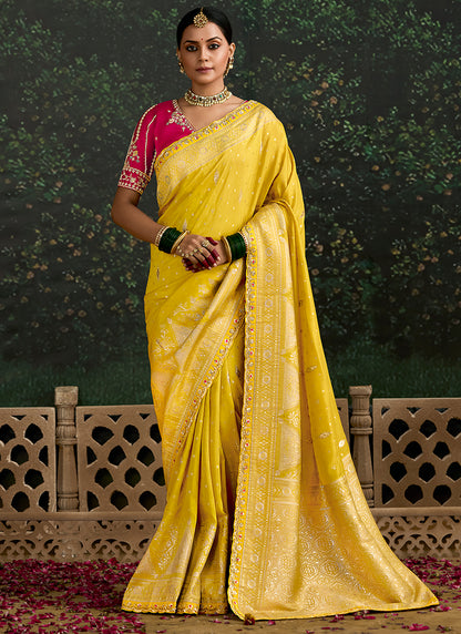 Yellow Dola Silk Embroidery Work Festival Wear Saree SW152342