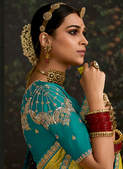 Yellow Dola Silk Embroidery Work Festival Wear Saree SW438853