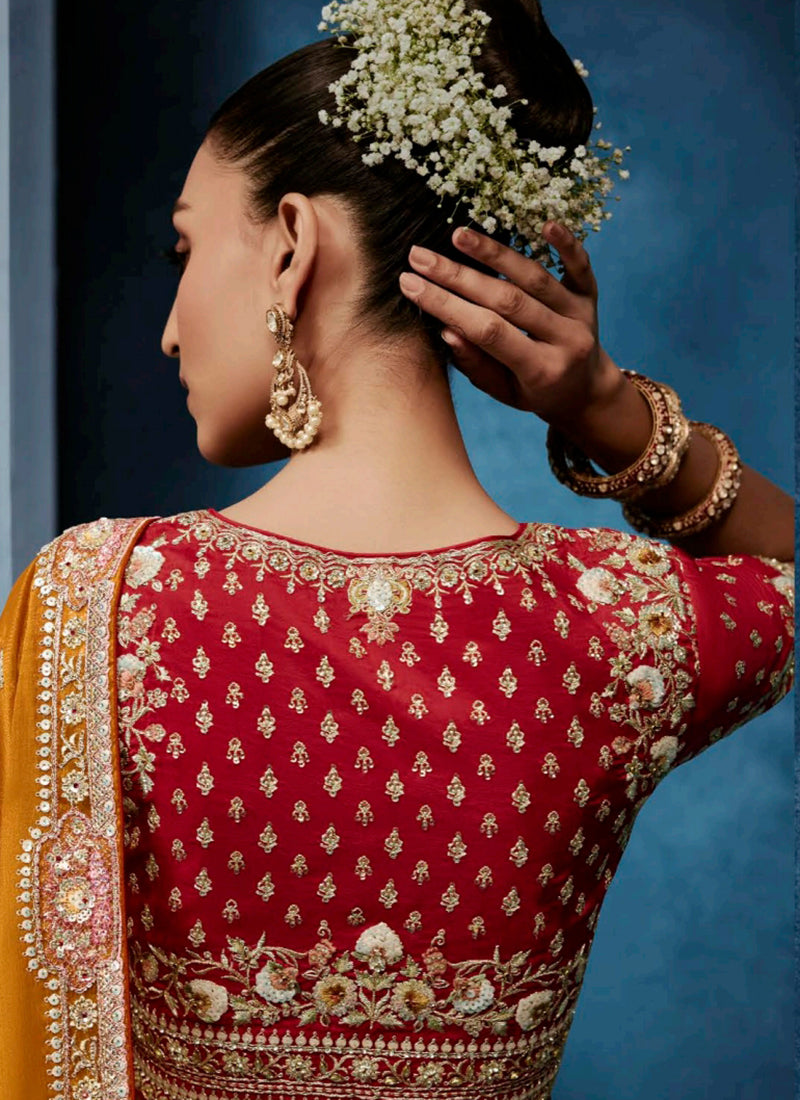 Yellow Fancy Silk Embroidery Work Wedding Wear Saree SW549371
