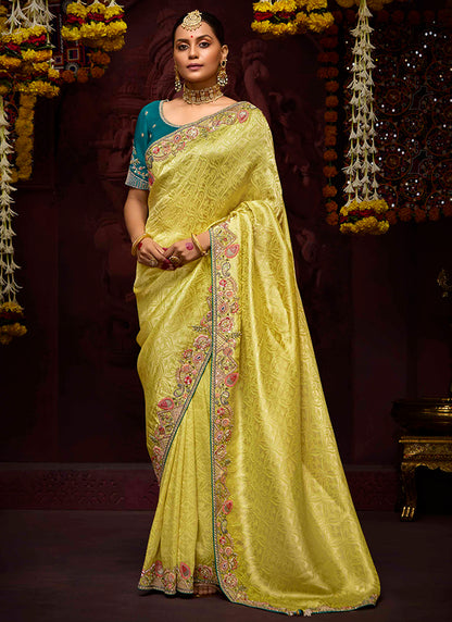 Yellow Kanjivaram Silk Sequins Work  Party Wear Saree SW156174