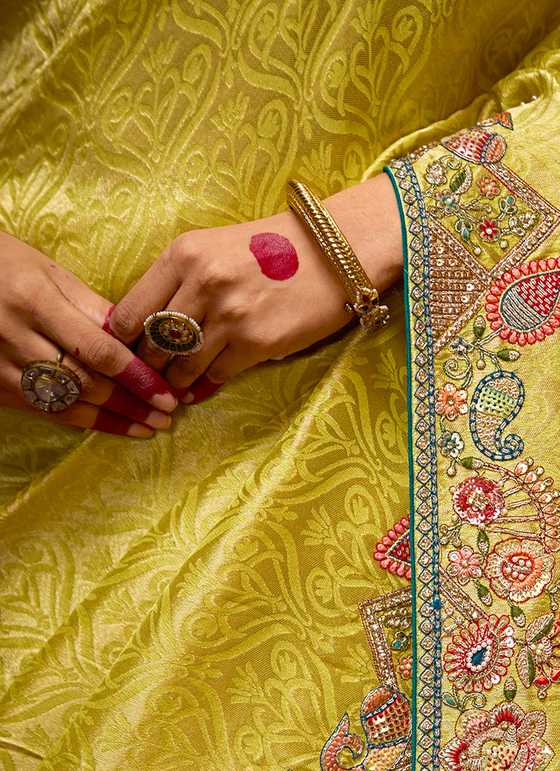 Yellow Kanjivaram Silk Sequins Work  Party Wear Saree SW156174