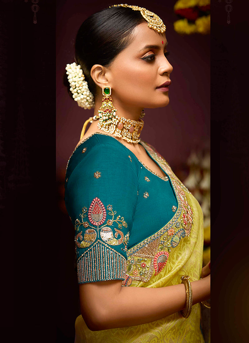 Yellow Kanjivaram Silk Sequins Work  Party Wear Saree SW156174
