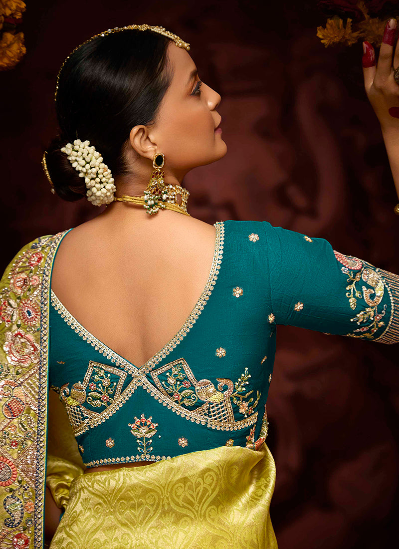 Yellow Kanjivaram Silk Sequins Work  Party Wear Saree SW156174