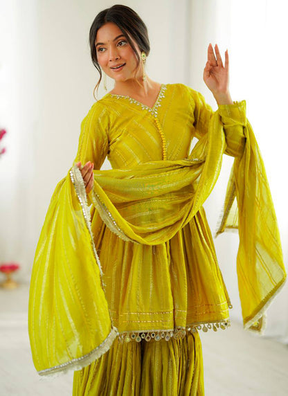 Yellow Mul Chander Mirror Work Festival Wear Readymade Sharara Suit SW435902