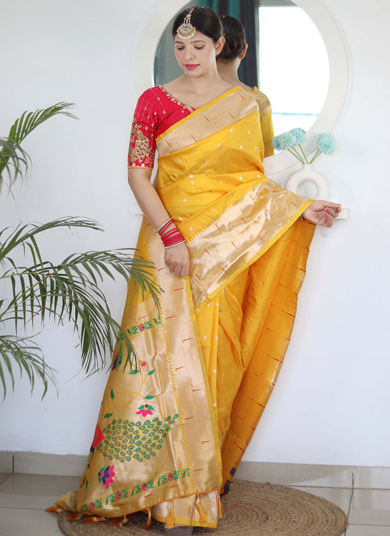 Paithni Silk Yellow Saree with Embroidery Work for Party Wear 382467