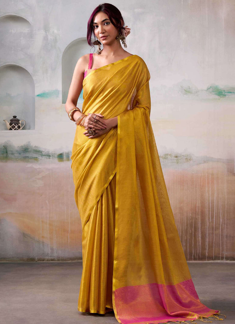 Tissue Silk Yellow Saree with Weaving Work for Occasional Wear 384350