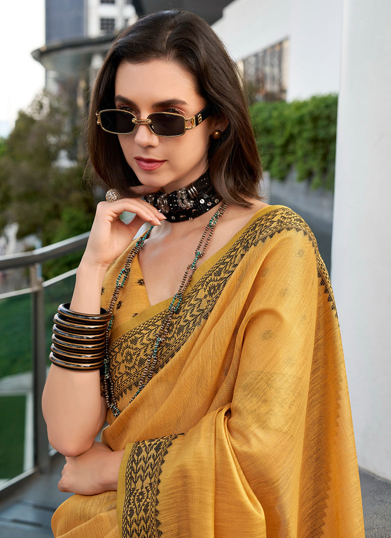 Yellow Tissue Silk Printed Work Occasional Wear Saree SW590831